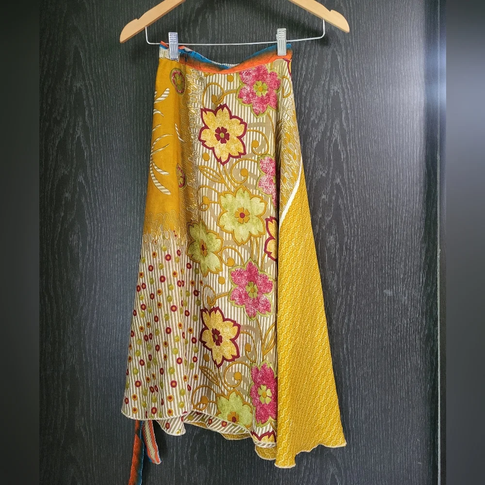 Kariza Yellow and Green A-Line Midi Skirt Or Beach Cover - Picture 6 of 16